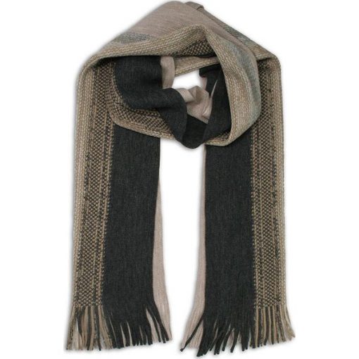 Szalik Dziergany Beżowo-Popielaty z Frędzlami w Paski -V.FRAAS- Jesienno-Zimowy, Ciepły, Męski. Szare szaliki męskie V. Fraas, na zimę, bez wzorów, dziergany. Za 45.00 zł.