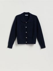 Kardigan z ozdobnymi guzikami - granatowy. Niebieskie kardigany damskie Reserved, l, bez wzorów, z dzianiny. Za 179.99 zł.