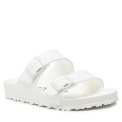 Klapki Birkenstock. Białe klapki damskie Birkenstock, bez wzorów, bez obcasa. Za 169.99 zł.