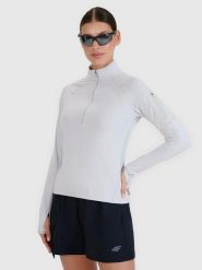 BLUZA DAMSKA 4F TREKKINGOWA SZYBKOSCHNĄCA TFSWF476 KOLOR SZARY. Szare bluzy damskie 4f, l, bez wzorów, z materiału, bez kaptura. Za 199.99 zł.