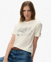Superdry Industry Workwear Relaxed T‑Shirt z organicznej bawełny, kremowy. Białe t-shirty damskie Superdry., uniwersalny, bez wzorów, z bawełny, klasyczne, bez kołnierzyka. Za 183.80 zł.