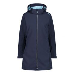 Kurtka parka z kapturem, zapinana na zamek dla kobiet CMP. Niebieskie kurtki damskie CMP, na zimę, bez wzorów, z materiału, z kapturem. Za 436.95 zł.