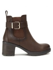 Clara Barson Botki WS2265-07 Brązowy. Brązowe botki damskie Clara Barson, ze skóry, bez obcasa, na słupku, bez zapięcia. Za 127.99 zł.