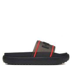 Klapki Hunter. Czarne klapki damskie Hunter, bez wzorów, bez obcasa. Za 139.99 zł.