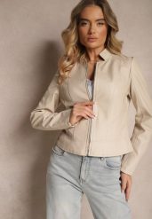 Beżowa Kurtka w Stylu Ramoneski Ilowina. Brązowe kurtki damskie Renee, l, bez wzorów, bez kaptura. Za 119.99 zł.