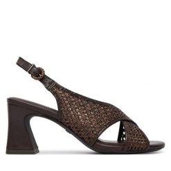 Sandały Tamaris. Brązowe sandały damskie Tamaris, bez wzorów, bez obcasa, na słupku, bez zapięcia. Za 329.99 zł.