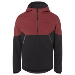 Wodoodporna kurtka z kapturem zapinanym na zamek błyskawiczny VAUDE Qimsa. Czerwone kurtki męskie Vaude, bez wzorów, z softshellu, sportowe, z kapturem. W wyprzedaży za 670.95 zł.