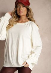 Jasnobeżowy Sweter Oversize Ozdobiony Szerokimi Ściągaczami Anittia. Brązowe swetry damskie Renee, m, bez wzorów, z jeansu, casualowe, bez kołnierzyka, bez ramiączek, bez kaptura. Za 84.99 zł.