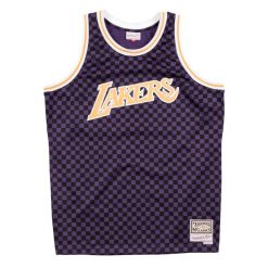 Jersey Los Angeles Lakers checked b&r. Czarne koszulki sportowe męskie Mitchell & Ness, bez wzorów, z jersey, bez kołnierzyka, bez ramiączek, do koszykówki. Za 573.00 zł.