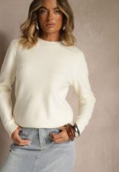 Jasnobeżowy Sweter z Wełną ze Ściągaczami Furrive. Brązowe swetry damskie Renee, bez wzorów, z jeansu, casualowe, bez kołnierzyka, bez ramiączek, bez kaptura. Za 69.99 zł.