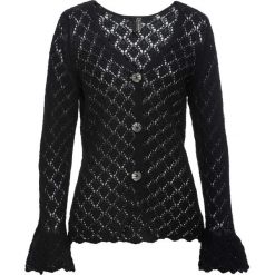 Sweter rozpinany z dzianiny w optyce szydełkowej bonprix czarny. Kardigany damskie marki bonprix. Za 109.99 zł.