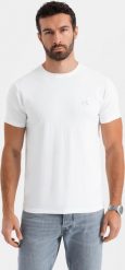 Męski t-shirt SLIM FIT z elastanem i printem biały V2 OM-TSBC-0222 L. Białe t-shirty męskie Ombre, l, bez wzorów, z elastanu, bez kołnierzyka. Za 226.92 zł.