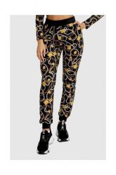 MOSCHINO Damskie spodnie dresowe w złote łańcuchy, Rozmiar XS. Czarne spodnie dresowe damskie MOSCHINO, s, bez wzorów, z dresówki. W wyprzedaży za 429.99 zł.