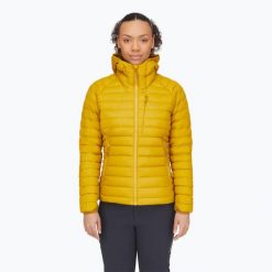 Kurtka puchowa damska Rab Infinity Microlight. Żółte kurtki damskie RAB, bez wzorów, z puchu, bez kaptura, trekkingowe. Za 999.99 zł.