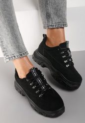 Czarne Sneakersy z Imitacji Skóry Farwynn. Czarne obuwie sportowe damskie Renee, bez wzorów, z jeansu. Za 89.99 zł.