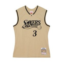 Jersey Philadelphia 76ers Allen Iverson 2000/01. Czarne koszulki sportowe męskie Mitchell & Ness, bez wzorów, z jersey, bez kołnierzyka, bez ramiączek, do koszykówki. Za 636.50 zł.