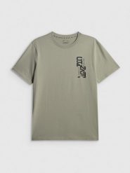 4F T-shirt regular z nadrukiem męski - khaki L. Brązowe t-shirty męskie 4f, l, bez wzorów, z bawełny, bez kołnierzyka. Za 49.99 zł.