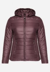 Fioletowa Pikowana Kurtka z Opinanym Kapturem i Wstawkami z Gumek Terilinde. Fioletowe kurtki damskie Born2be, xl, bez wzorów. Za 119.99 zł.