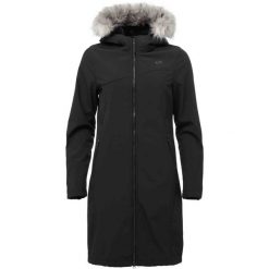 Damski płaszcz typu softshell Loap Lustra Black. Czarne kurtki damskie ZSPORT, bez wzorów, z softshellu, bez kaptura. Za 442.99 zł.