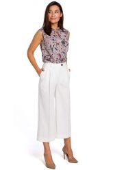 Ecru Eleganckie Spodnie Kuloty w Kant. Brązowe spodnie materiałowe damskie MOE, l, bez wzorów, z elastanu. Za 223.90 zł.