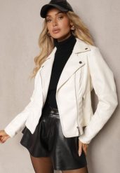 Jasnobeżowa Taliowana Kurtka Ramoneska o Klasycznym Kroju z Kieszeniami Amadorea. Brązowe kurtki damskie Renee, l, bez wzorów, z materiału, bez kaptura. Za 139.99 zł.