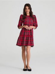 Sukienka mini w świąteczną kratę - wielobarwny. Sukienki damskie Sinsay, l, bez wzorów, wizytowe, bez kołnierzyka, bez ramiączek, mini. Za 59.99 zł.