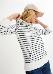 Bluza z kapturem z mieszanki bawełny. Białe bluzy damskie bonprix, bez wzorów, z bawełny, z kapturem. Za 109.99 zł.