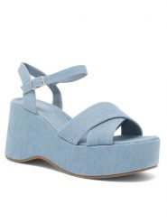 Jenny Fairy Sandały MOBBY KL E2206-101 Niebieski. Niebieskie klapki damskie Jenny Fairy, bez wzorów, z materiału, bez obcasa, na koturnie, bez zapięcia. Za 139.99 zł.