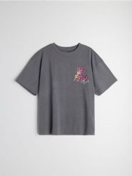 Bawełniana koszulka z nadrukiem na plecach Lola Bunny - szary. Szare t-shirty damskie Sinsay, l, bez wzorów, z bawełny, bez kołnierzyka. Za 39.99 zł.