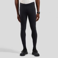 Legginsy tech. Tights ESSENTIAL. Czarne legginsy sportowe męskie Odlo, l, bez wzorów, z elastanu, długie, do biegania. Za 319.99 zł.