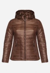Brązowa Pikowana Kurtka z Opinanym Kapturem i Wstawkami z Gumek Terilinde. Brązowe kurtki damskie Born2be, xl, bez wzorów. Za 129.99 zł.