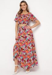 Pomarańczowo-Czerwony Komplet z Topem i Spódnicą Maxi w Roślinny Wzór Savanasa. Brązowe spódnice damskie Born2be, na lato, m, bez wzorów, eleganckie, maxi. Za 79.99 zł.