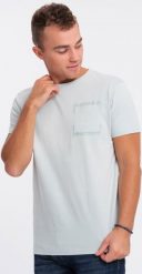 Ombre T-shirt męski bawełniany z kieszonką - jasnoszary V10 OM-TSPT-0154 S. Szare t-shirty męskie Ombre, m, bez wzorów, z bawełny, bez kołnierzyka. Za 39.99 zł.