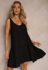 Czarna Sukienka z Bawełny o Rozkloszowanym Kroju Ozdobiona Falbankami Tessah. Czarne sukienki dla dziewczynek Renee, bez wzorów, z bawełny, eleganckie, bez ramiączek. Za 39.99 zł.
