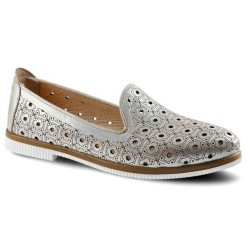 Półbuty damskie Artiker, wykonane z materiału o gładkiej powierzchni z geometrycznymi perforacjami z wsuwanym fasonem, złote, 46C0451. Żółte półbuty damskie Artiker, bez wzorów, ze skóry, eleganckie, bez obcasa, na obcasie, bez zapięcia. Za 159.00 zł.