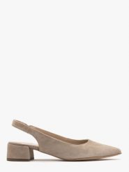Beżowe czółenka z otwartą piętą typu slingback ELIZABETH. Brązowe czółenka damskie Ryłko, bez wzorów, z gumy, z otwartym noskiem, bez obcasa, na obcasie, bez zapięcia. Za 379.99 zł.
