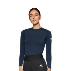 Damska koszulka z długim rękawem z wełny merynosów - Bjork 140. Niebieskie t-shirty damskie FJORK MERINO, xs, bez wzorów, z materiału, bez kołnierzyka. Za 439.00 zł.