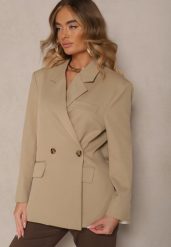 Beżowa Pudełkowa Marynarka Oversize o Dwurzędowym Fasonie z Dodatkowym Guzikiem Pasmira. Brązowe żakiety damskie Renee, m, z aplikacjami, z jeansu, eleganckie. Za 219.99 zł.