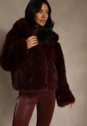 Bordowa Kurtka Futerko z Nieodpinanym Kapturem Vetisala. Czerwone kurtki damskie Renee, l, bez wzorów, z futra. Za 229.99 zł.