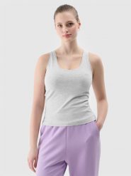 4F Top slim gładki damski - szary S. Szare koszulki sportowe damskie 4f, s, bez wzorów, z bawełny, bez kołnierzyka, bez ramiączek. W wyprzedaży za 29.99 zł.