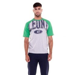 Męski t-shirt z kontrastowymi ramionami Academy. Szare buty sportowe męskie LEONE 1947 APPAREL, l, bez wzorów, z tkaniny, bez kołnierzyka, bez ramiączek, na fitness i siłownię. Za 63.11 zł.