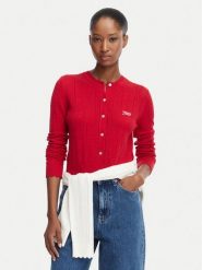 Tommy Jeans Kardigan Pointelle DW0DW22931 Czerwony Regular Fit. Czerwone kardigany damskie Tommy Jeans, l, bez wzorów, z jeansu, bez kołnierzyka, bez ramiączek, bez kaptura. Za 449.99 zł.