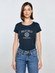 Koszulka damska z nadrukiem granatowa Serra 403. Niebieskie t-shirty damskie Big Star, l, bez wzorów, z bawełny, klasyczne, bez kołnierzyka. Za 89.99 zł.