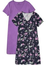 Bawełniana, krótka koszula nocna (2 szt.). Fioletowe koszule nocne damskie bonprix, bez wzorów, z bawełny, krótkie. Za 109.98 zł.
