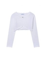 Mayoral Bolerko 332 Biały. Białe swetry dla dziewczynek Mayoral, bez wzorów, z syntetyku, bez kołnierzyka, bez ramiączek, bez kaptura. Za 114.99 zł.