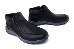 RIEKER TEX 03660-00 black, botki męskie. Czarne botki męskie Rieker, na zimę, bez wzorów, z wełny, bez zapięcia. Za 439.90 zł.