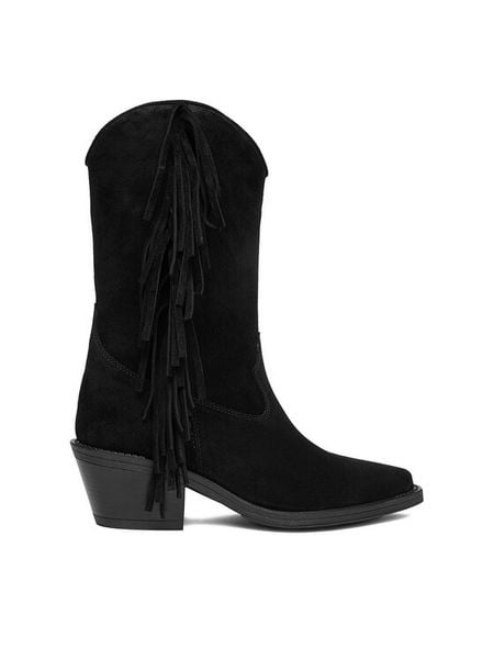 Badura Kowbojki EO-CHANA-5036 Czarny. Czarne botki damskie Badura, ze skóry, bez obcasa, na słupku, bez zapięcia. Za 429.99 zł.