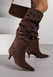 Ciemnobrązowe Marszczone Kozaki na Obcasie Typu Kaczuszka Alevitte. Brązowe kozaki damskie Born2be, z jeansu, bez obcasa, na obcasie. Za 179.99 zł.