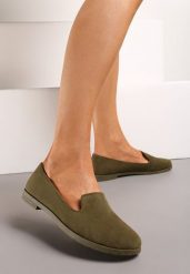 Ciemnozielone Balerinki Typu Loafersy Daphikaia. Zielone baleriny damskie Renee, na lato, bez wzorów, eleganckie, bez obcasa, na płaskiej podeszwie. Za 44.99 zł.