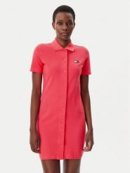 Tommy Jeans Sukienka codzienna Badge DW0DW20302 Różowy Regular Fit. Czerwone sukienki damskie Tommy Jeans, na co dzień, xxs, bez wzorów, z bawełny, bez kołnierzyka, bez ramiączek, koszulowe. Za 229.99 zł.